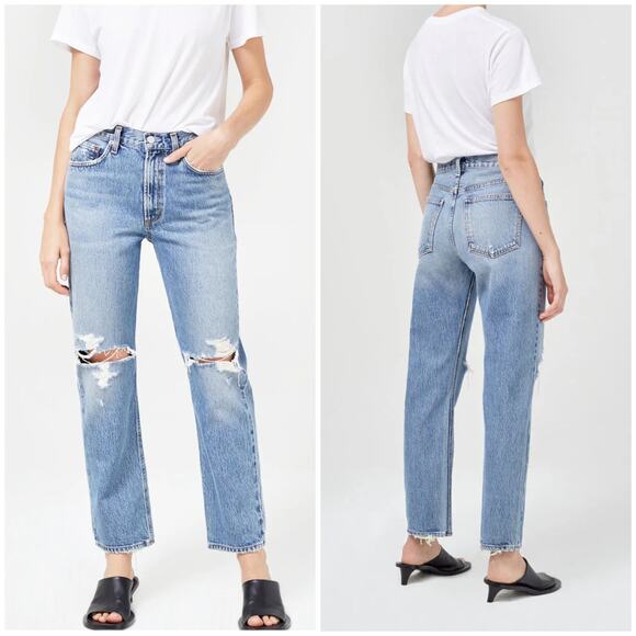 AGOLDE Mia Mid Rise Straight Jean Rule Wash Distressed - Picture 1 of 11